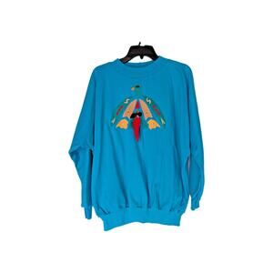 UNBRANDED Vintage Teal Nature Tribal Art Sweatshirt Sz LRG